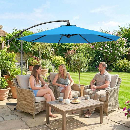 10ft Offset Patio Umbrella, Crank Hanging Parasol, Blue Cantilever Umbrellas Blue at Gallery Canada