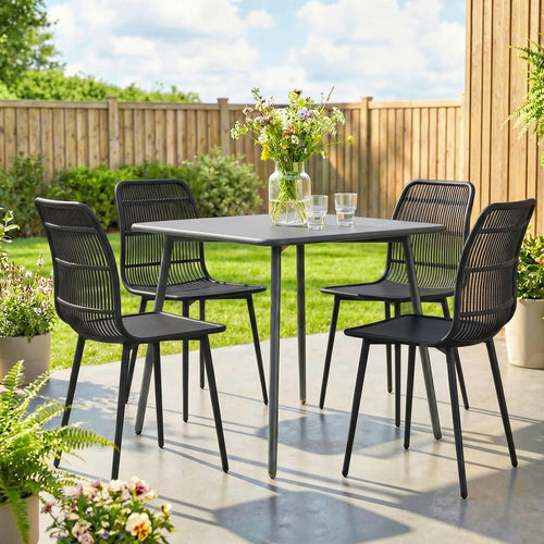 Outdoor Dining Chairs Set of 4, Slotted Backrest, Black