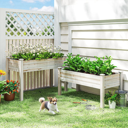 2-Tier Wood Plant Stand, Raised Bed for Flowers Vegetables Herbs