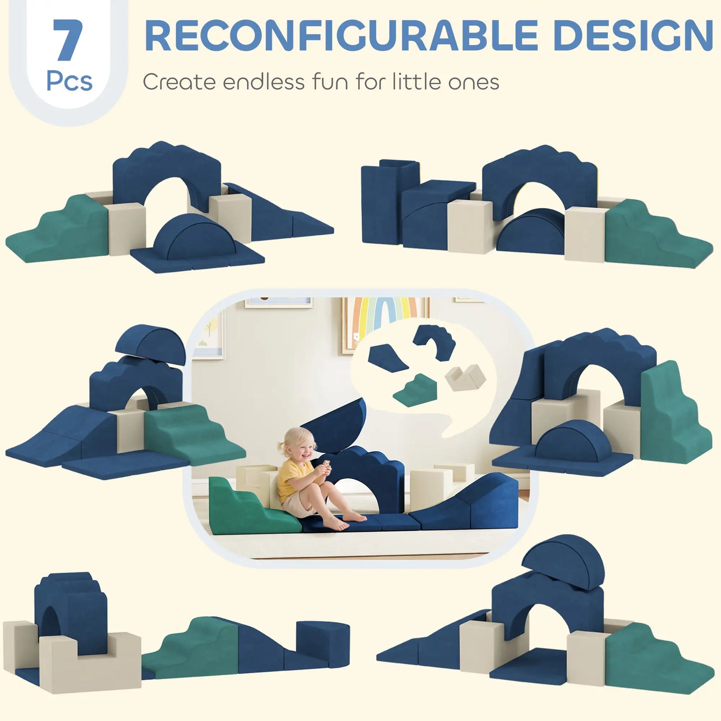 7-Piece Baby Soft Play Set, Indoor Gym for Crawling, Navy Blue Kids Gym & Playmats at Gallery Canada