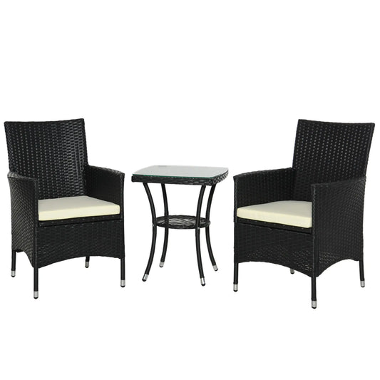 Patio Bistro Set, PE Rattan Furniture, Glass Top Coffee Table, Black Bistro Sets Black at Gallery Canada