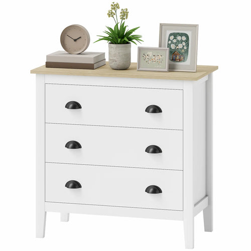Modern 3 Drawer Dresser, Quiet Slides, White