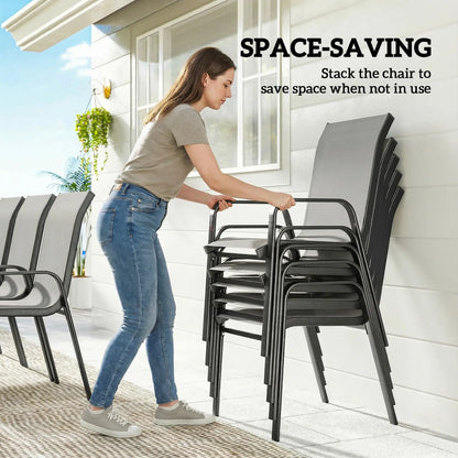 9 Piece Patio Set, Stackable Chairs, Glass Top, Light Grey Outdoor Dining Sets at Gallery Canada