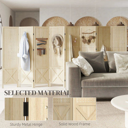 Wooden Room Divider With Pegboard Display, 8 Panel Folding Privacy Screen, Natural Wood Room Dividers at Gallery Canada