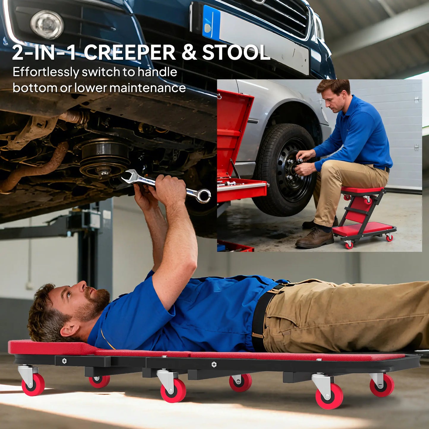 Automotive Z Creeper Seat, 330 lbs Rolling Garage Mechanic Creeper Stool, Red Automotive at Gallery Canada