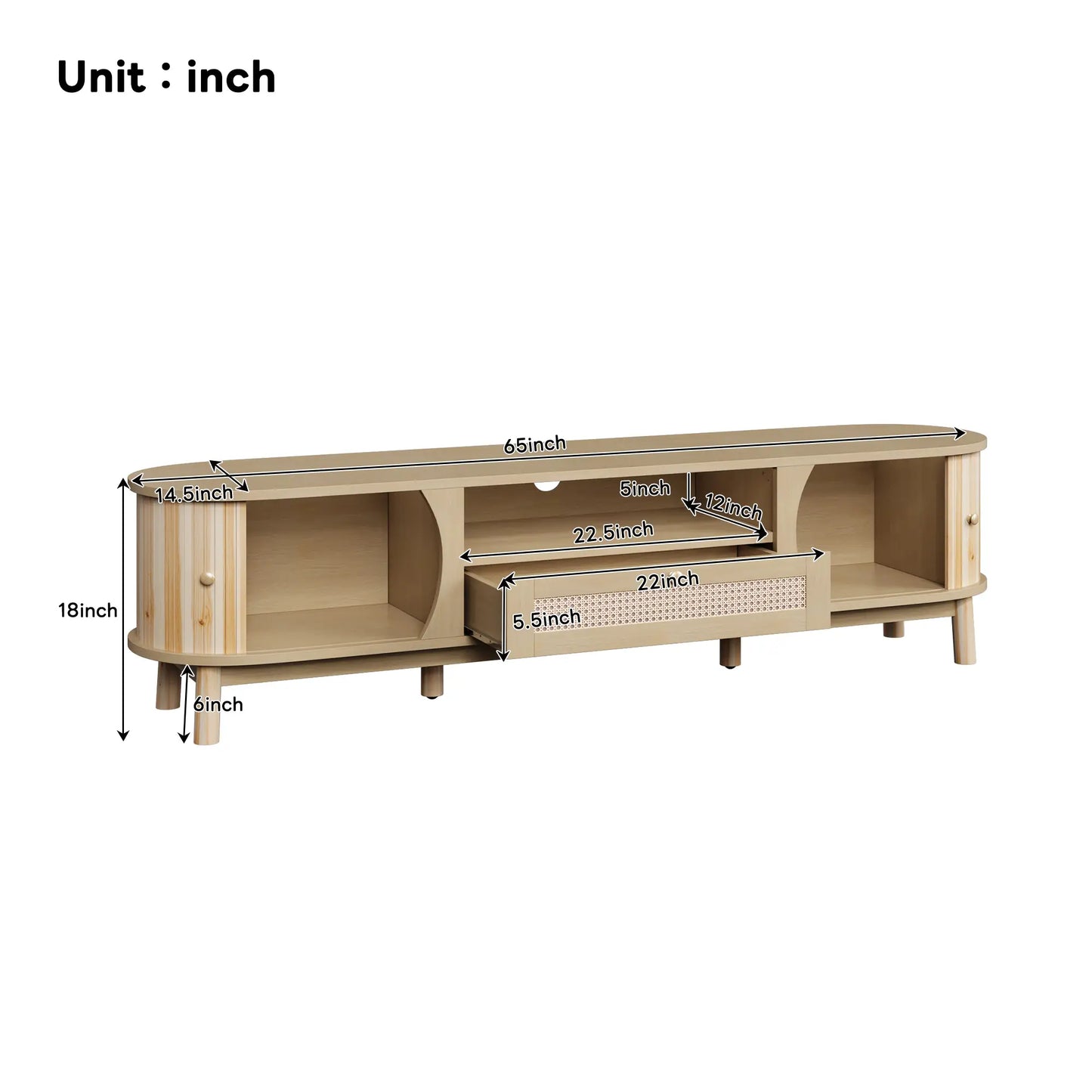 TV Stand, Solid Wood Doors, Drawers, 65" L x 14.5" W x 18" H, Natural TV Stands at Gallery Canada