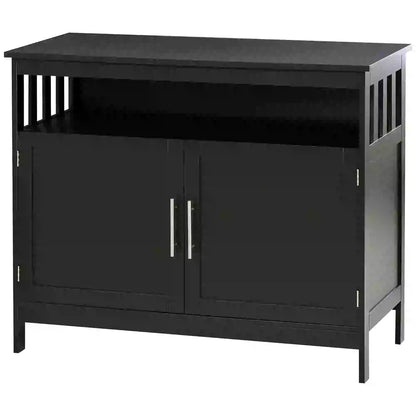 Kitchen Sideboard, Wooden Storage Cabinet, 2-Level Shelf, Black Bar Cabinets at Gallery Canada