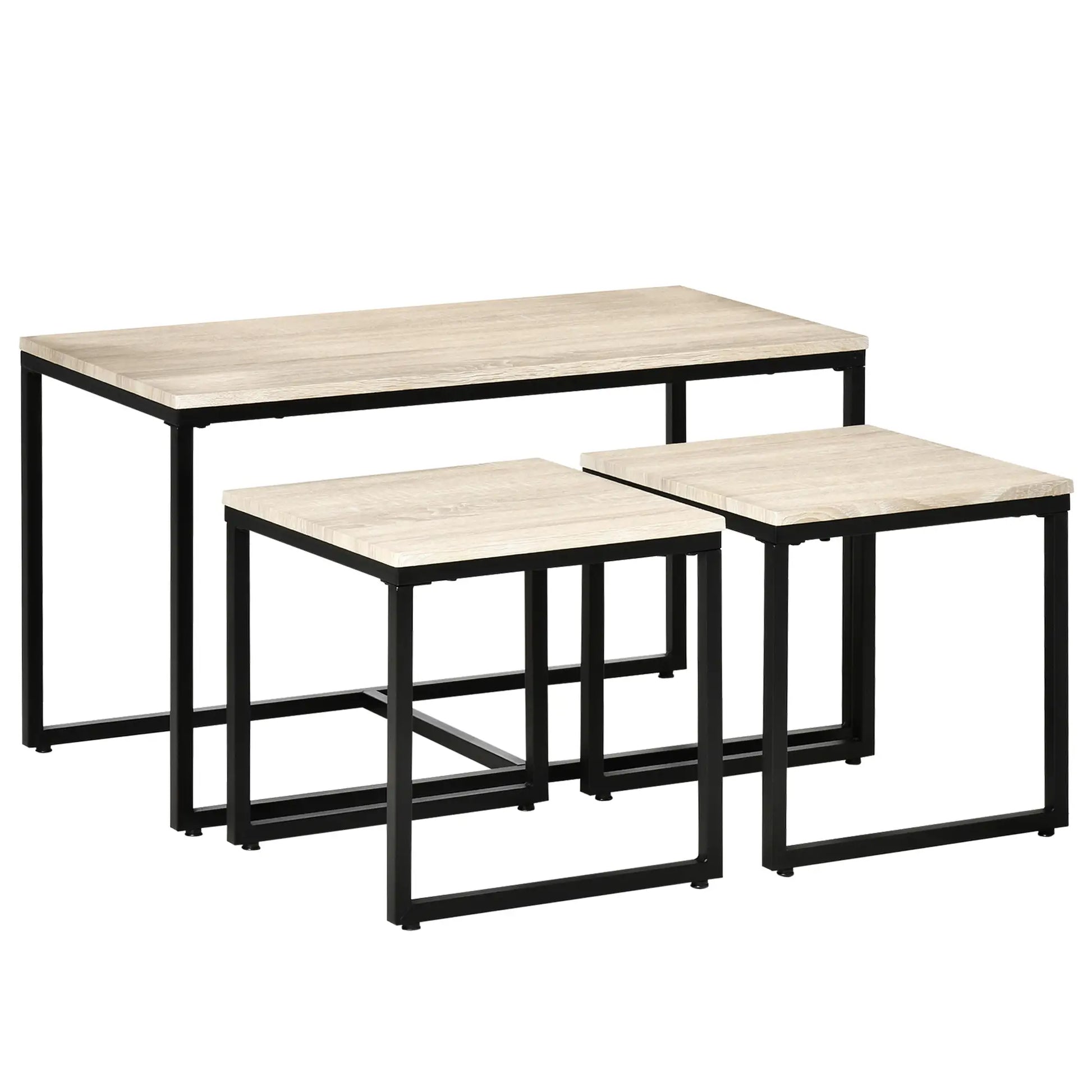 Nesting Coffee Table Set of 3, Metal Frame, Natural, Black Coffee Tables Natural Wood Grain, Black at Gallery Canada