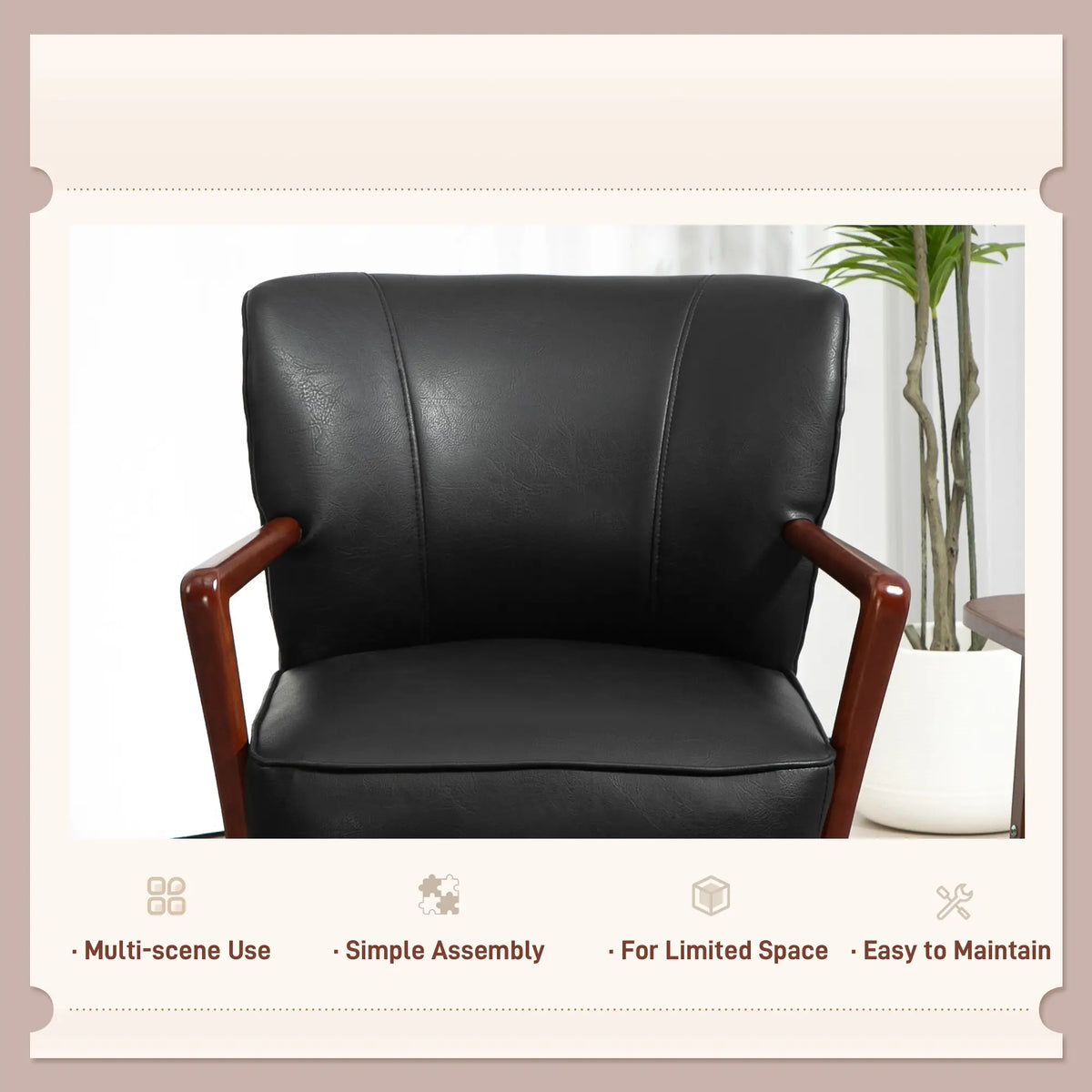 Accent Chair, Modern Armchair, Faux Leather Upholstered with Wood Legs, Black Accent Chairs at Gallery Canada