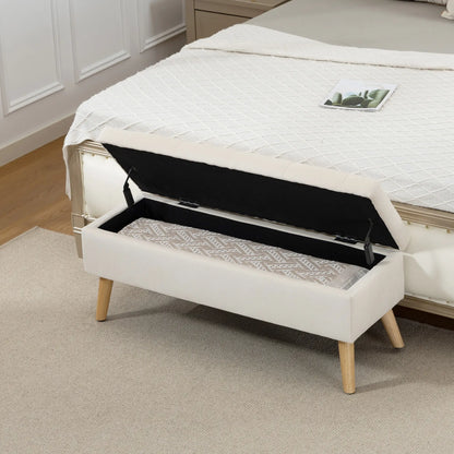 Storage Ottoman With Lid, Velvet Bench, Cream White Storage Ottomans & Benches at Gallery Canada