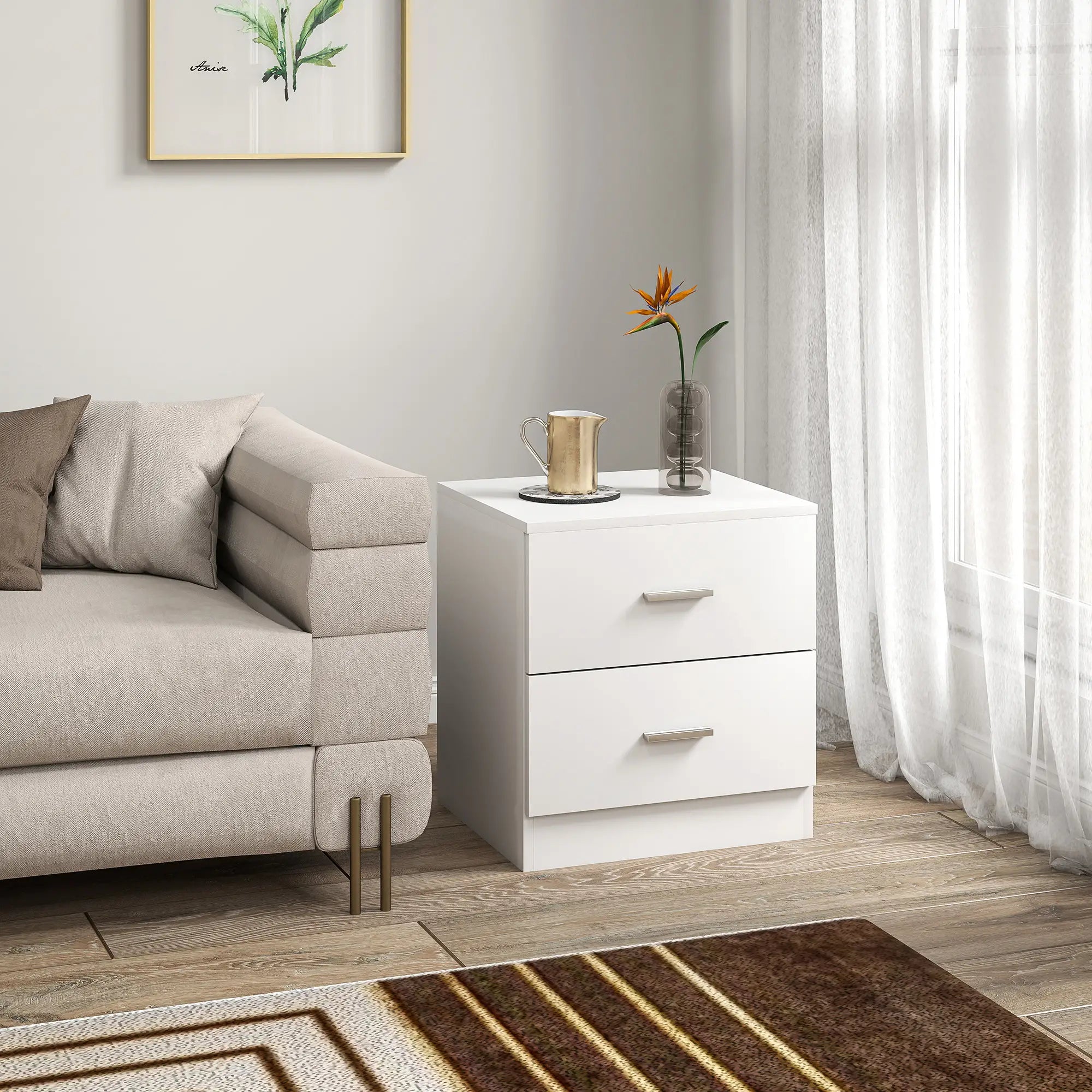 Modern Bedside Table with 2 Drawers, Nightstand, White Bedside Tables at Gallery Canada