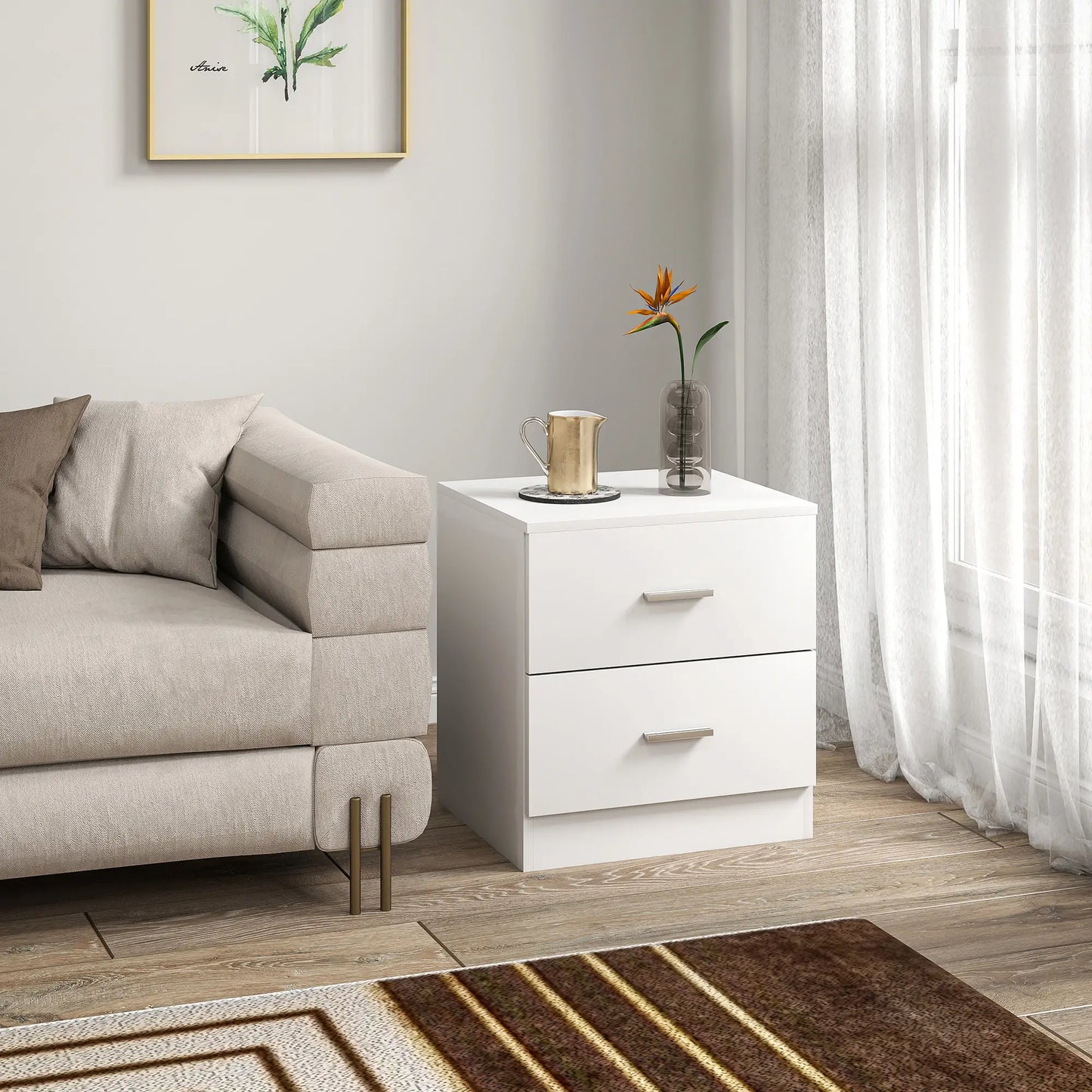 Modern Bedside Table with 2 Drawers, Nightstand, White Bedside Tables at Gallery Canada