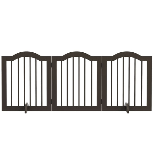 24 Inch Freestanding Pet Gate, 2 Support Feet, Coffee