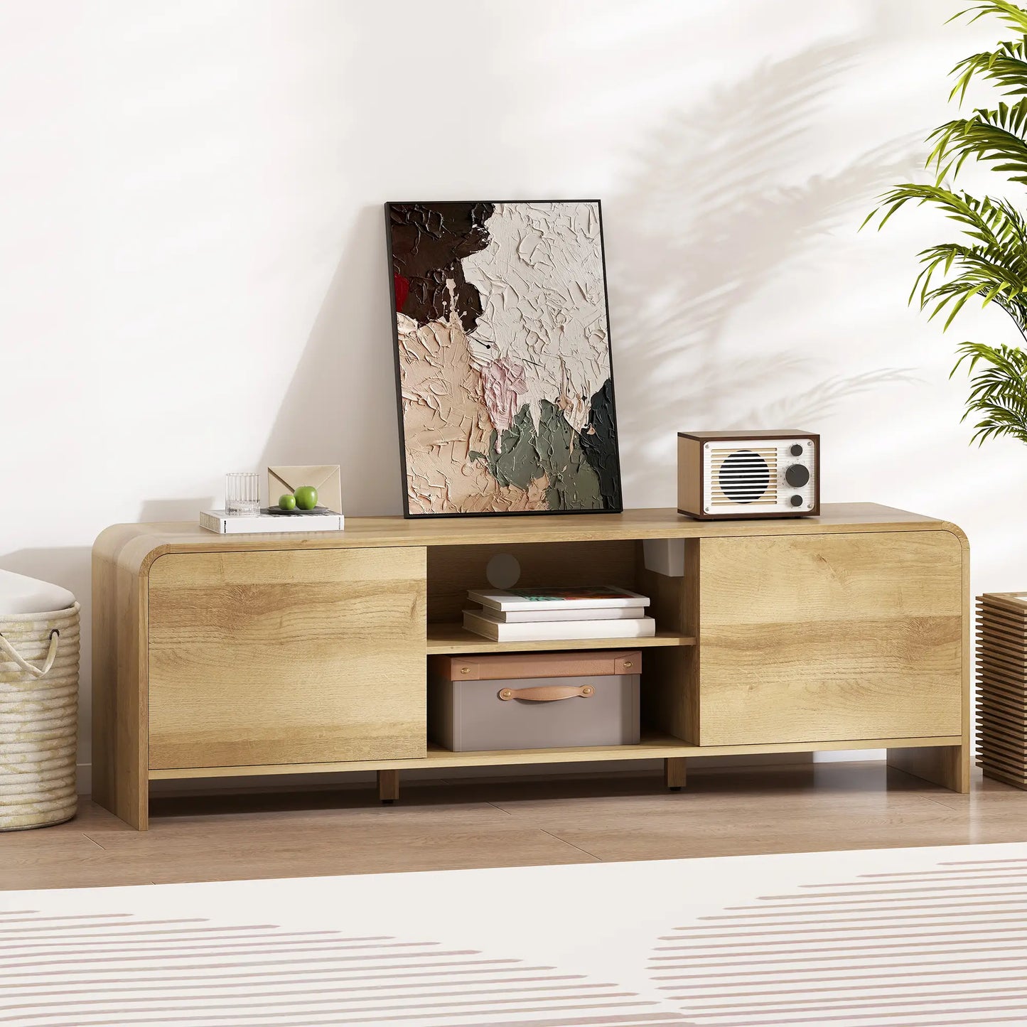 TV Stand For 65 Inch TV, Nordic Entertainment Center, Natural