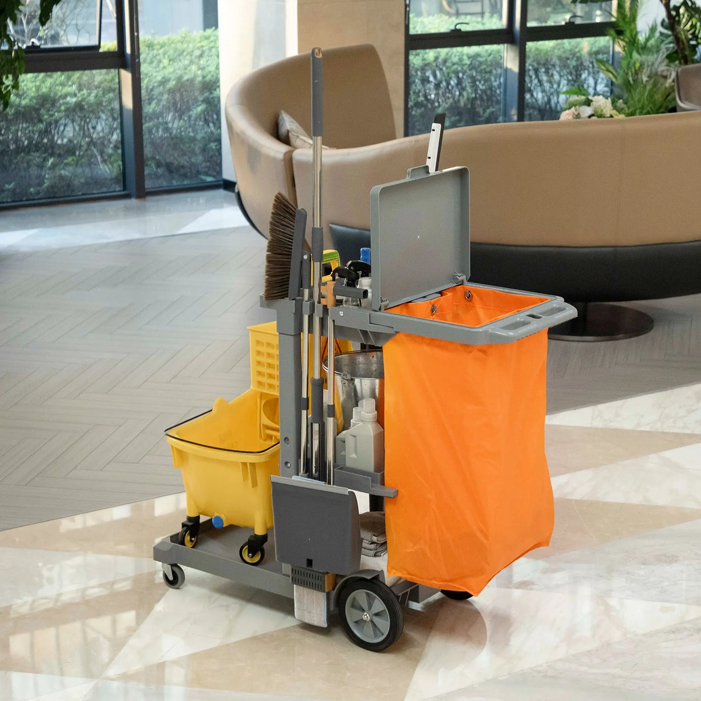 Commercial Janitorial Cart, 3 Tier Shelves, Grey Household Supplies at Gallery Canada