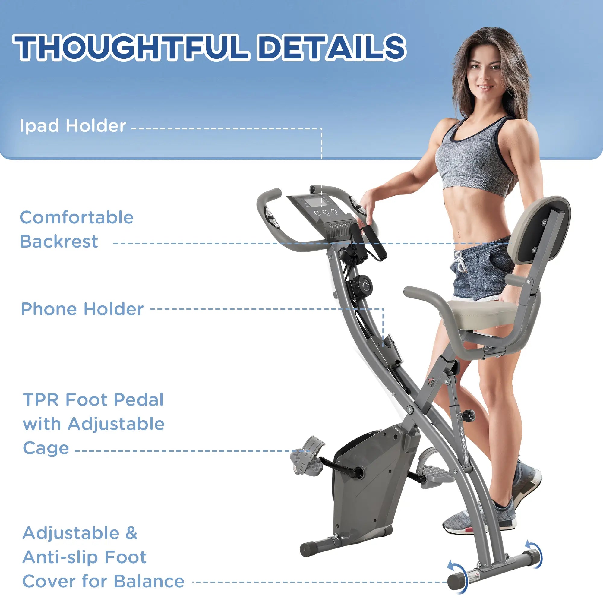 Folding Exercise Bike, 8-Level Magnetic Resistance, Adjustable Seat, Grey Exercise & Stationary Bikes at Gallery Canada