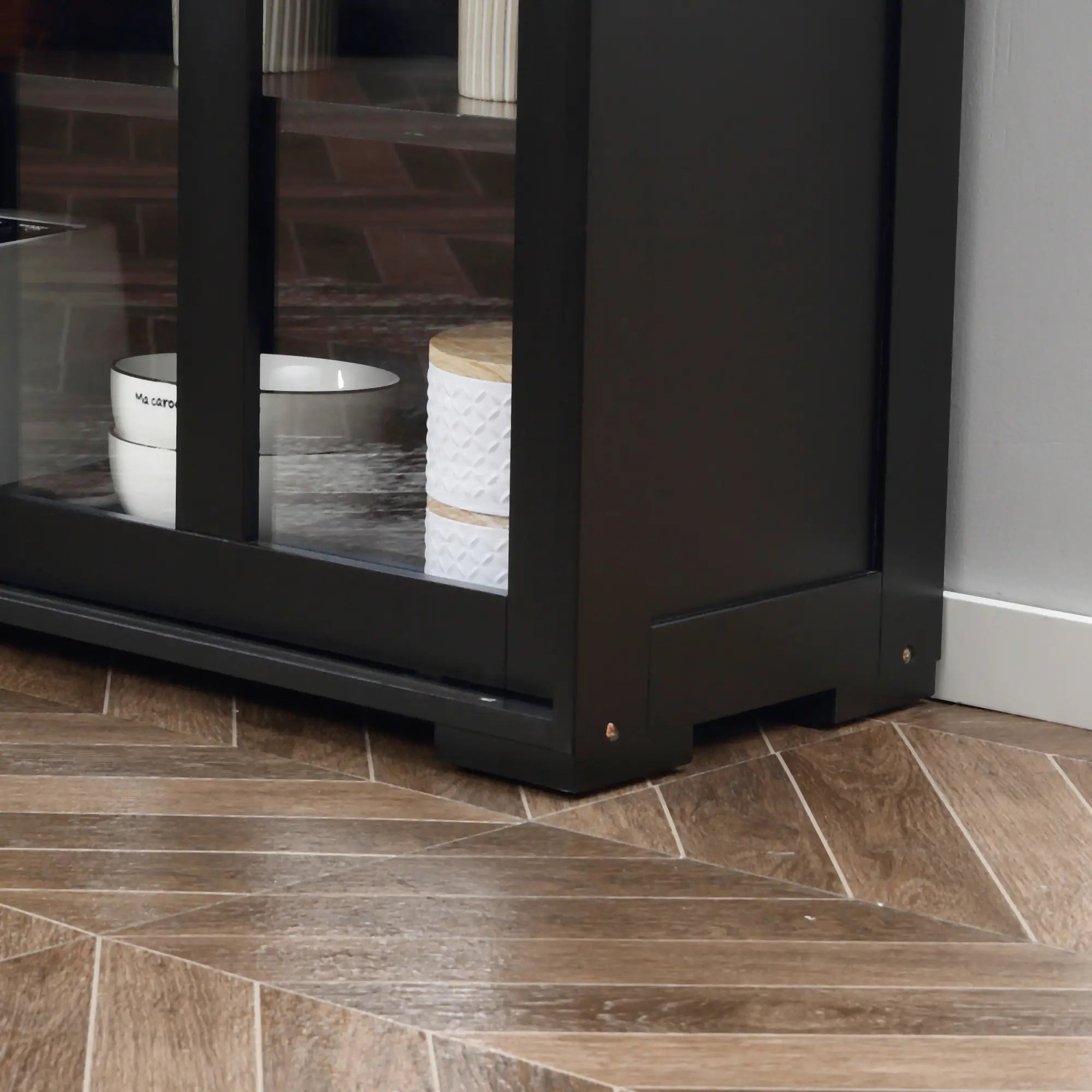 Modern Kitchen Sideboard, Stackable Storage Cabinet, Sliding Glass Door, Black Bar Cabinets at Gallery Canada