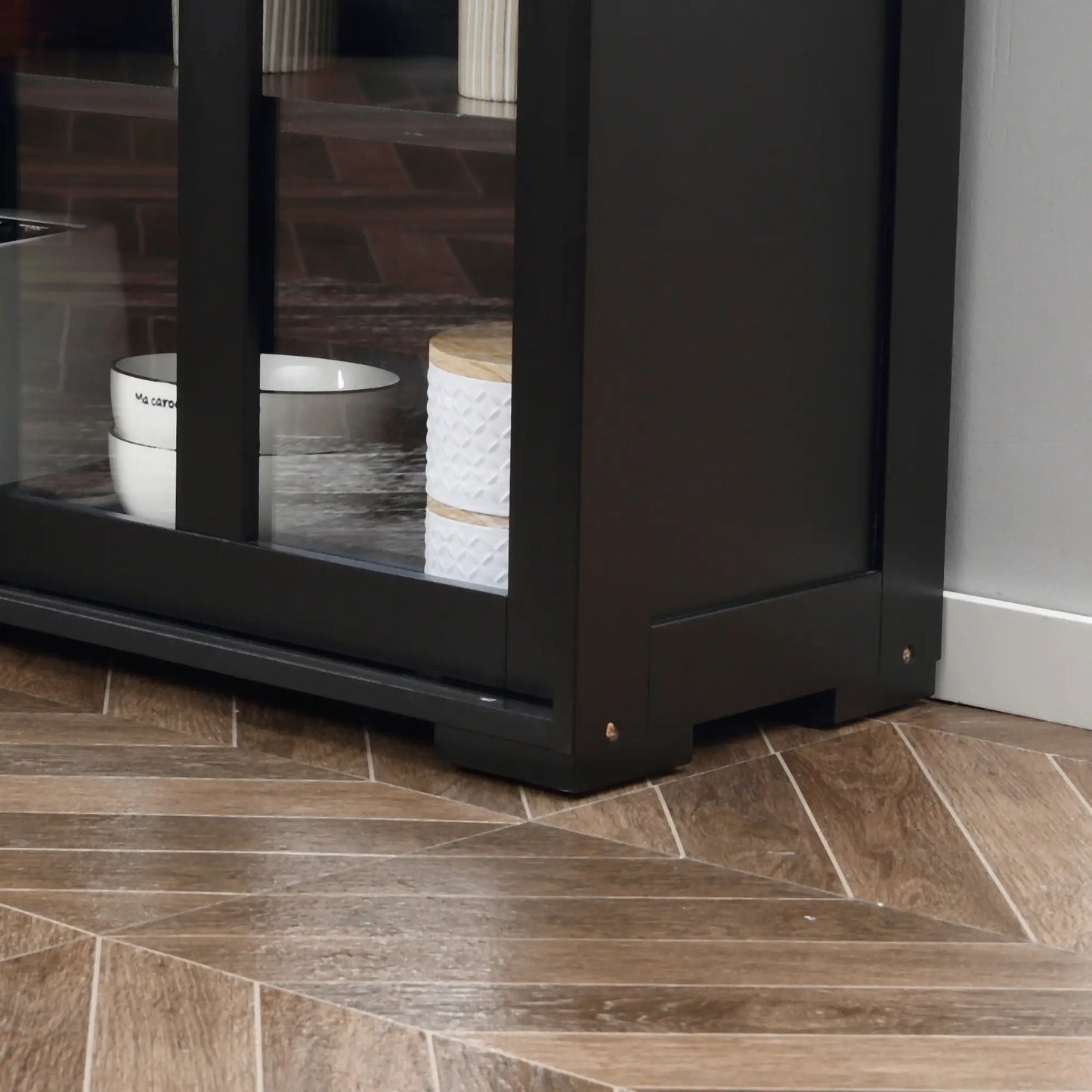 Modern Kitchen Sideboard, Stackable Storage Cabinet, Sliding Glass Door, Black Bar Cabinets at Gallery Canada