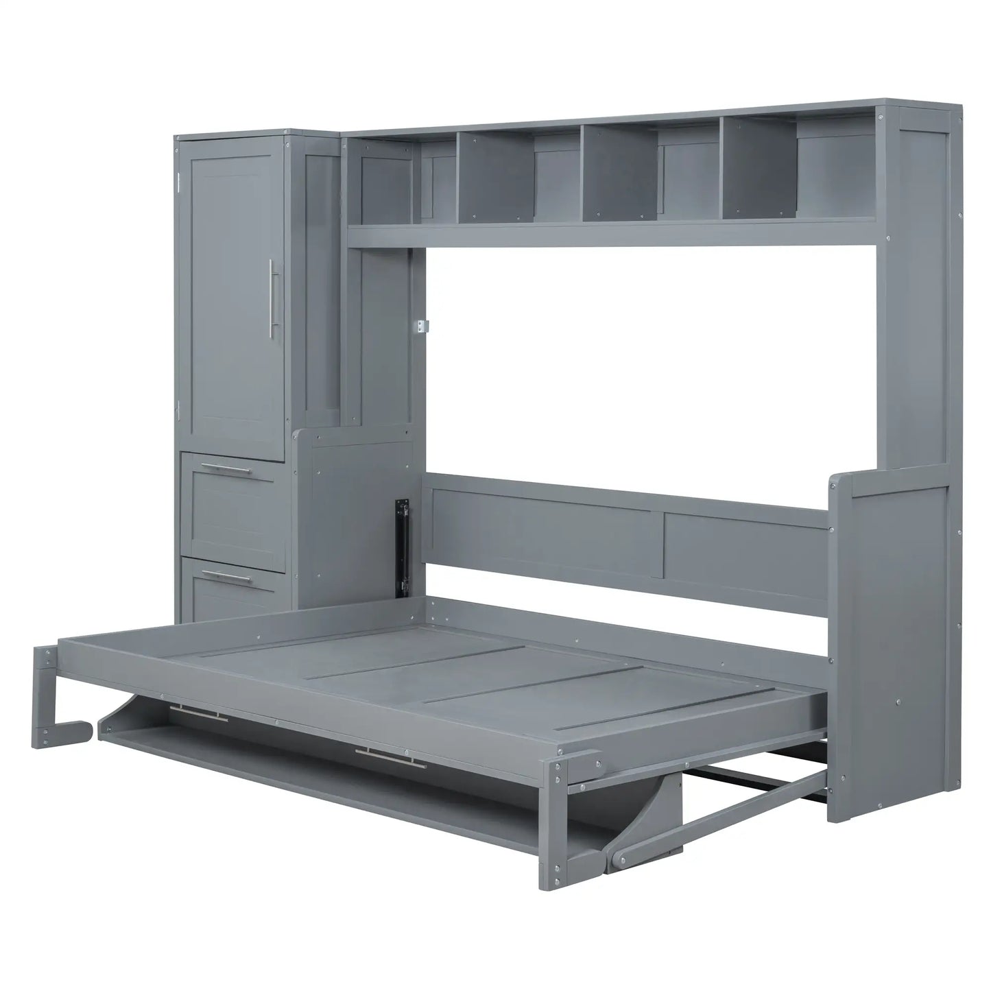 Murphy Bed with Closet, Drawers, 107.5" L x 58" W x 72" H, Grey Bed Frames at Gallery Canada