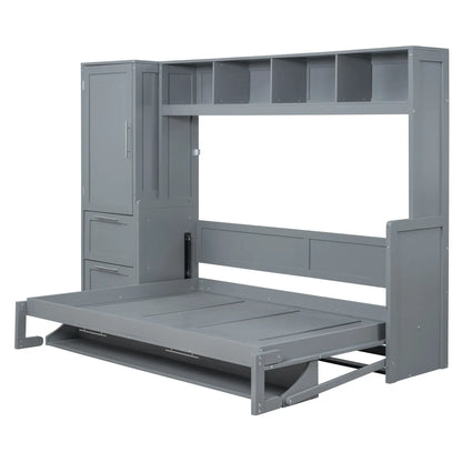 Murphy Bed with Closet, Drawers, 107.5" L x 58" W x 72" H, Grey Bed Frames at Gallery Canada