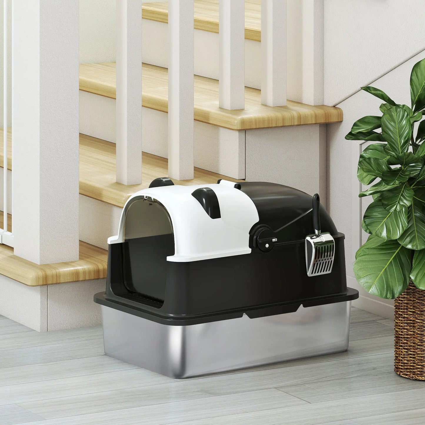 XL Stainless Steel Cat Litter Box with Lid, Scoop, 23.7" x 15.9" x 17.6" Cat Litter Box Enclosures at Gallery Canada