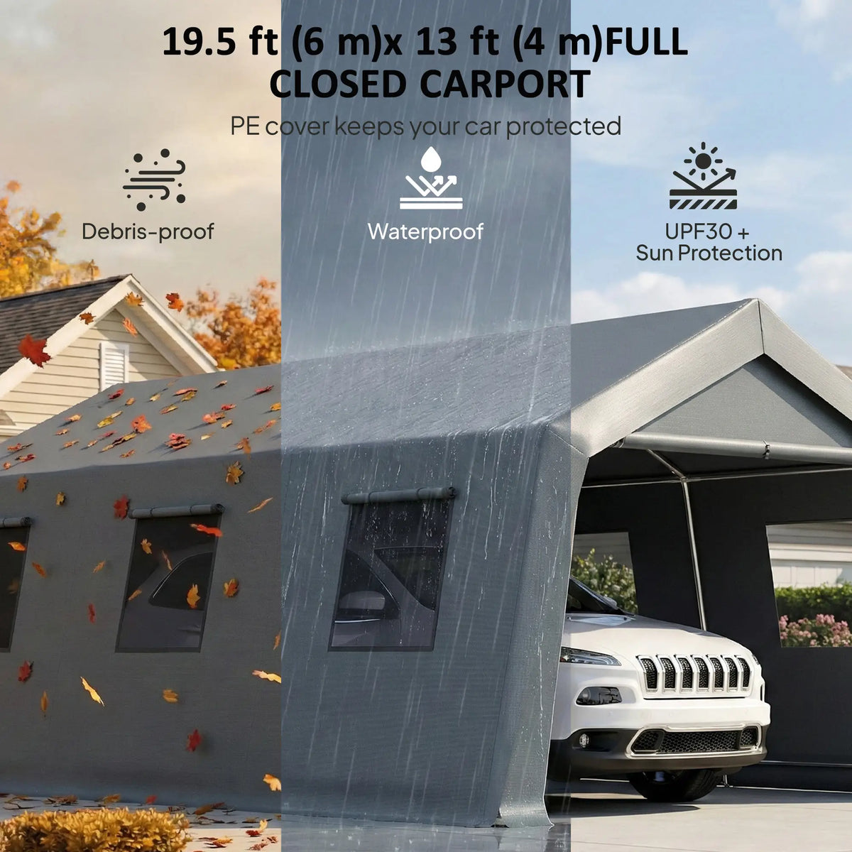 20 x 13 ft Portable Garage, Steel Frame, PE Canopy, Dark Grey Car Shelters at Gallery Canada
