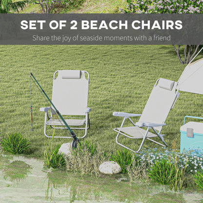 Set of 2 Fishing Chairs, Adjustable Backrest, Headrest, Light Grey Picnic Tables & Camping Chairs at Gallery Canada