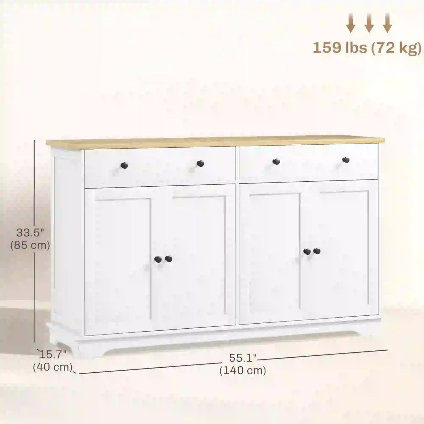 Modern Sideboard, Buffet Cabinet with Drawers, Adjustable Shelves, White Storage Cabinets at Gallery Canada