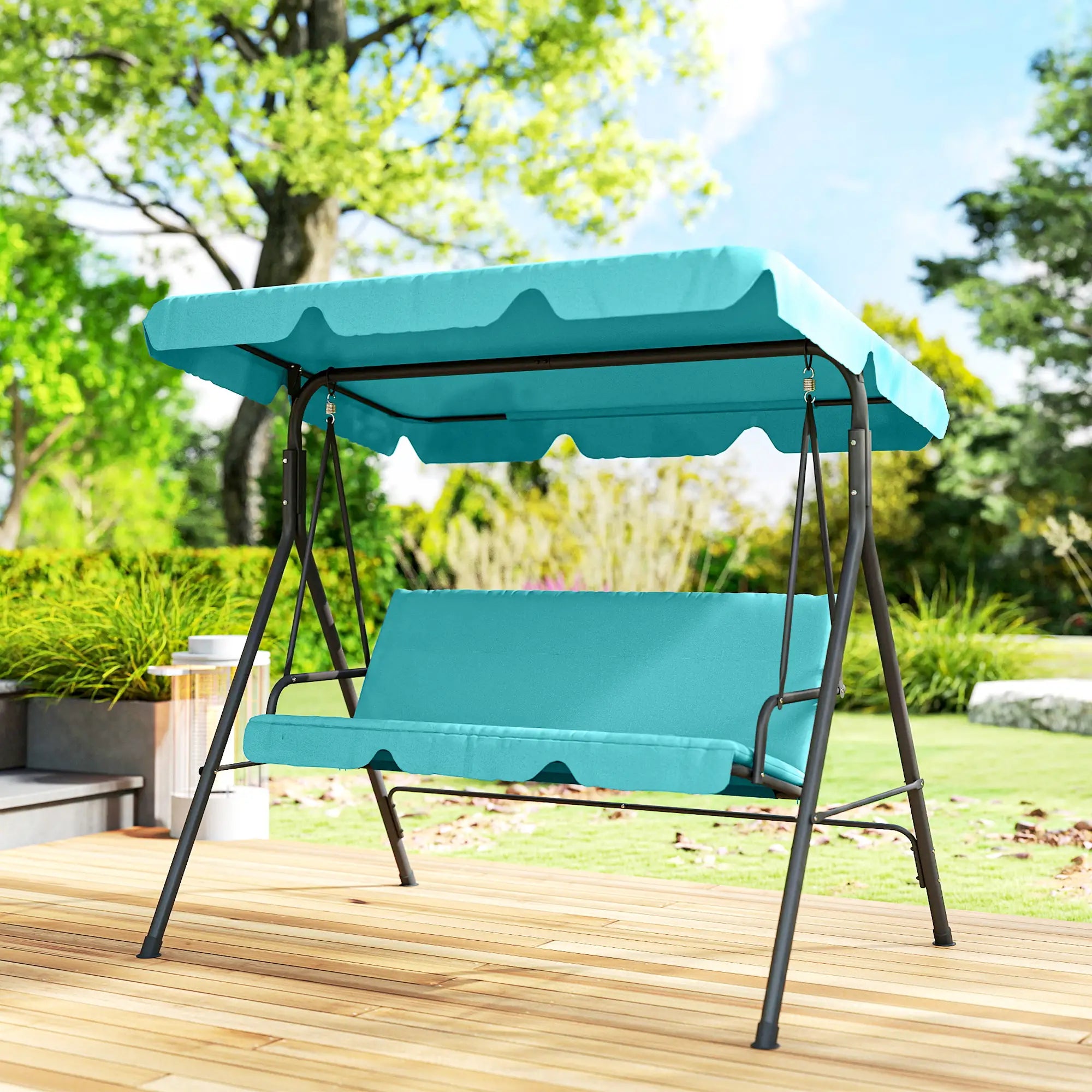 3-Seater Outdoor Porch Swing, Adjustable Canopy, Teal Porch Swings with Canopy at Gallery Canada