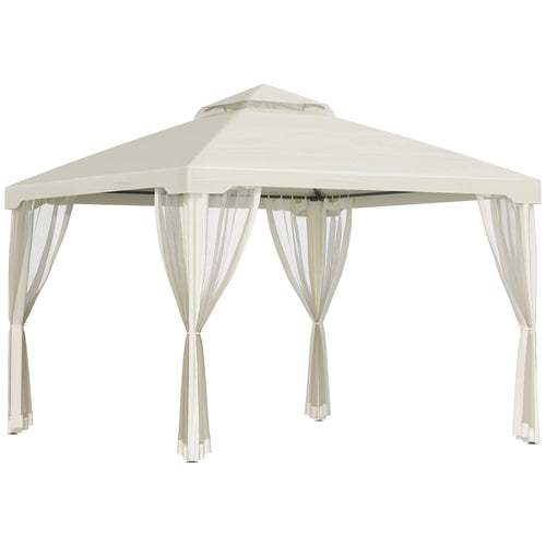 10' x 10' Patio Gazebo, Steel Frame, Mosquito Netting, Cream White