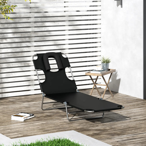 Adjustable Folding Chaise Lounge, Outdoor Tanning Chair, Black