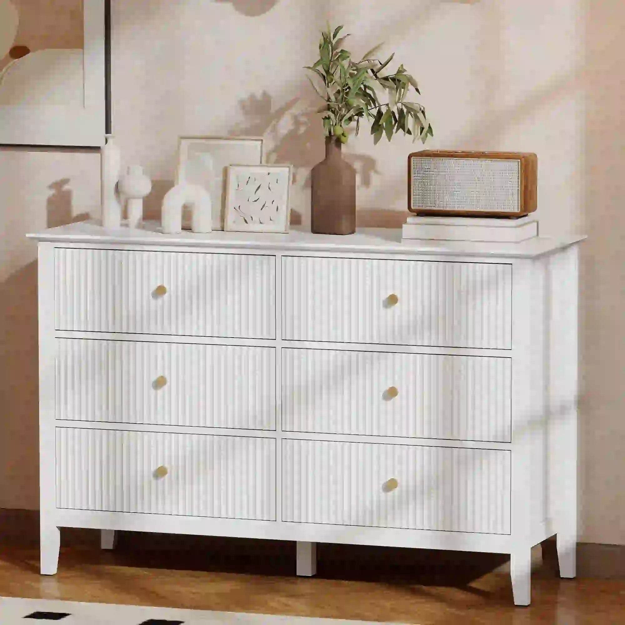 Modern 6 Drawer Dresser, Double Chest, White Storage Cabinets at Gallery Canada