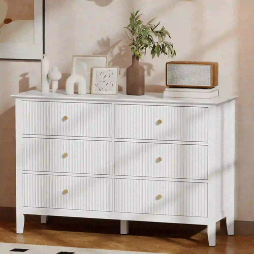 Modern 6 Drawer Dresser, Double Chest, White
