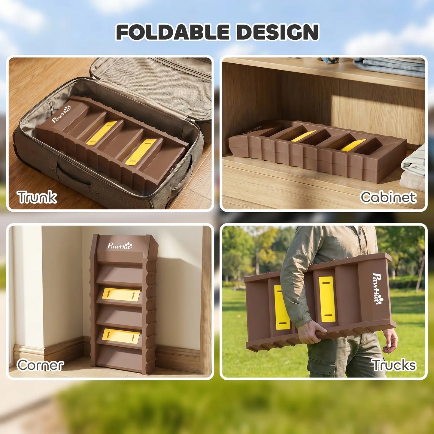 Foldable Dog Car Ramp, Anti-Slip Steps, Brown