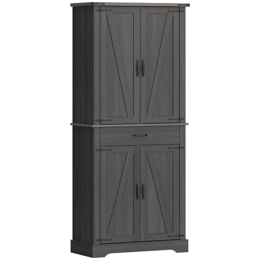 71" Tall Kitchen Cabinet, Farmhouse Pantry with Barn Doors, Drawer, Black Kitchen Pantry Cabinets Multi Colour at Gallery Canada