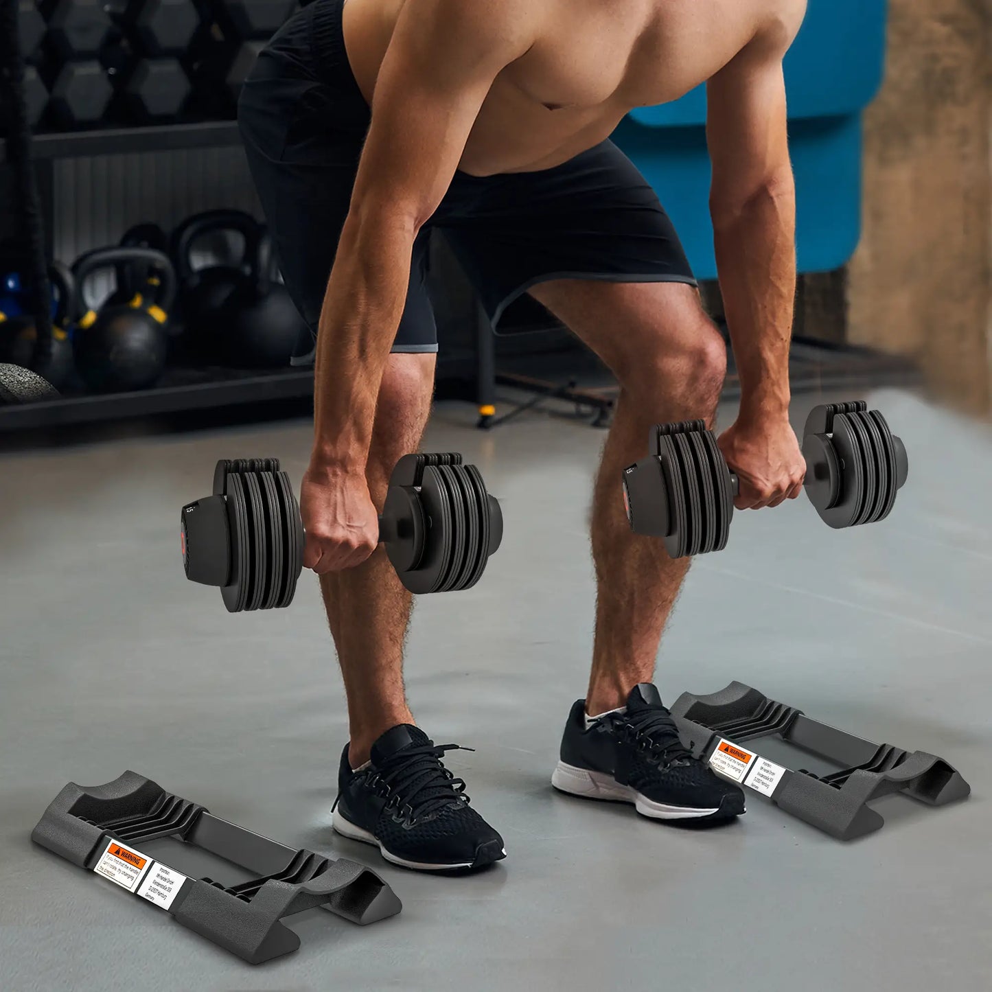 4-Level Adjustable Dumbbells, 2 x 22lbs, Non-Slip Handles, Rubber Weights Dumbbells & Barbells at Gallery Canada