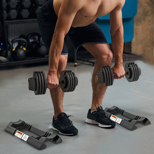4-Level Adjustable Dumbbells, 2 x 22lbs, Non-Slip Handles, Rubber Weights Dumbbells & Barbells Black at Gallery Canada