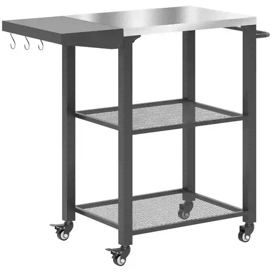 Outdoor Grill Cart With Foldable Side Table, 3-Tier Pizza Oven Stand Outdoor Grill Carts Silver, Black at Gallery Canada