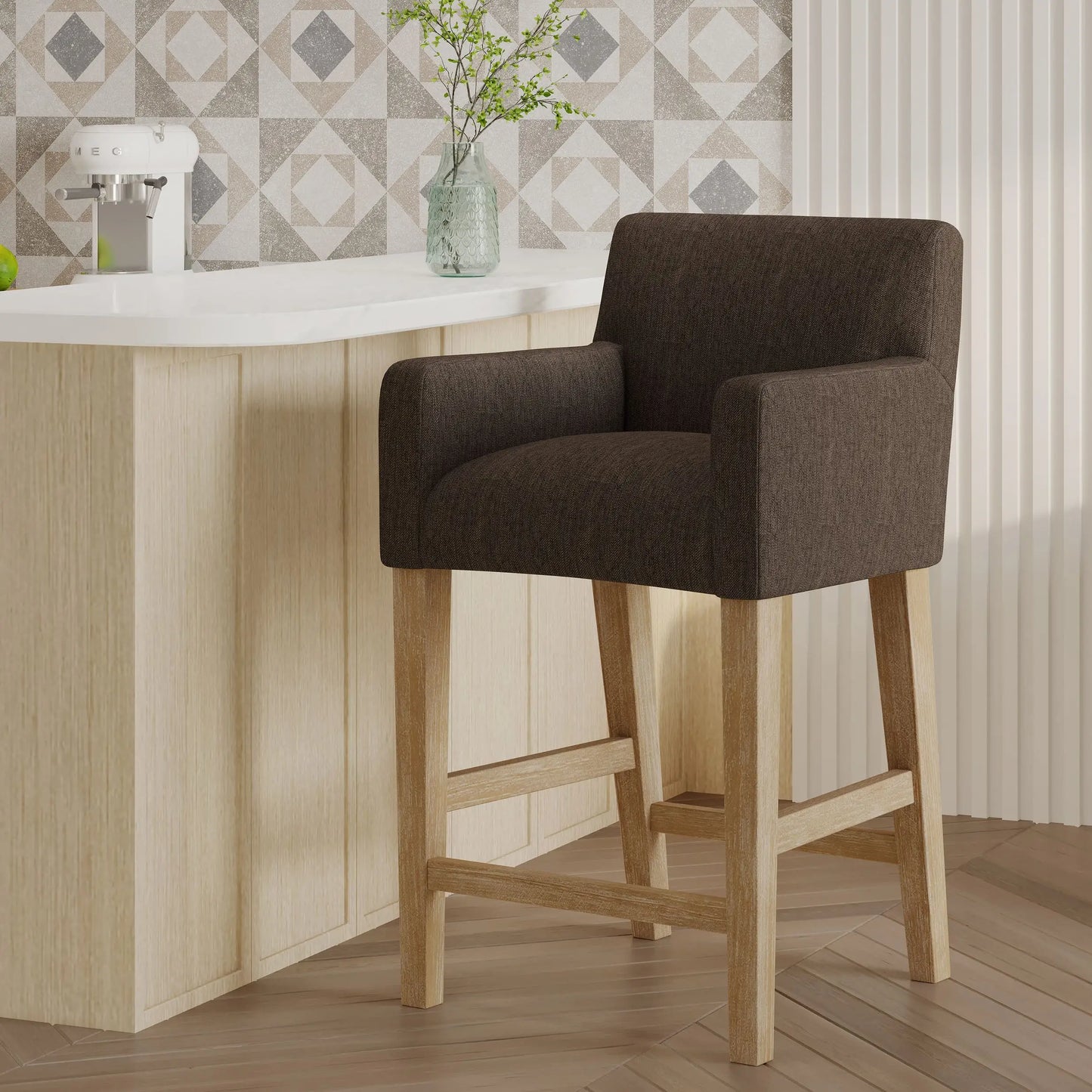 Upholstered Counter Stools, Rubberwood Frame, 24" L x 23" W x 39.5" H, Brown Bar Stools at Gallery Canada