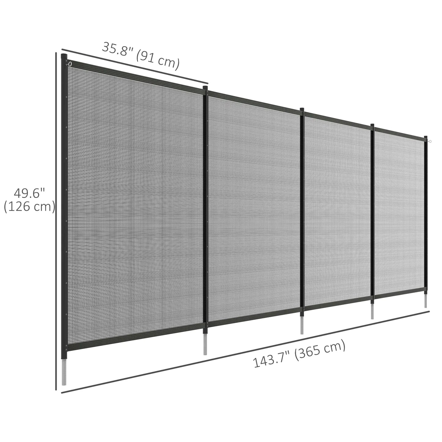 4 Panel Swimming Pool Fence, Aluminum Rustproof, 4' x 12', Black Garden Fences at Gallery Canada
