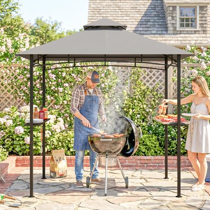 8' x 5' BBQ Grill Gazebo Tent, Double Tiered Canopy, Outdoor Sun Shade, Grey BBQ Grill Gazebos at Gallery Canada