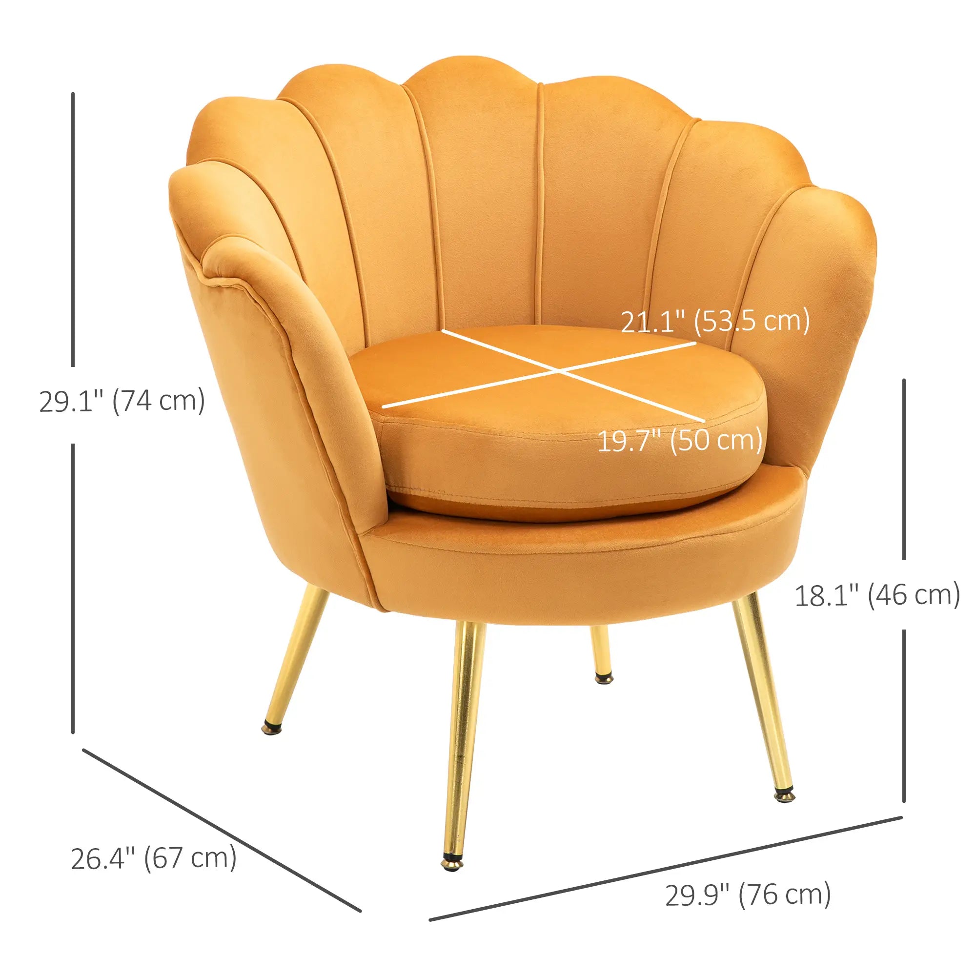 Modern Velvet Accent Chair, Gold Metal Legs, 1-Piece, Yellow Accent Chairs at Gallery Canada