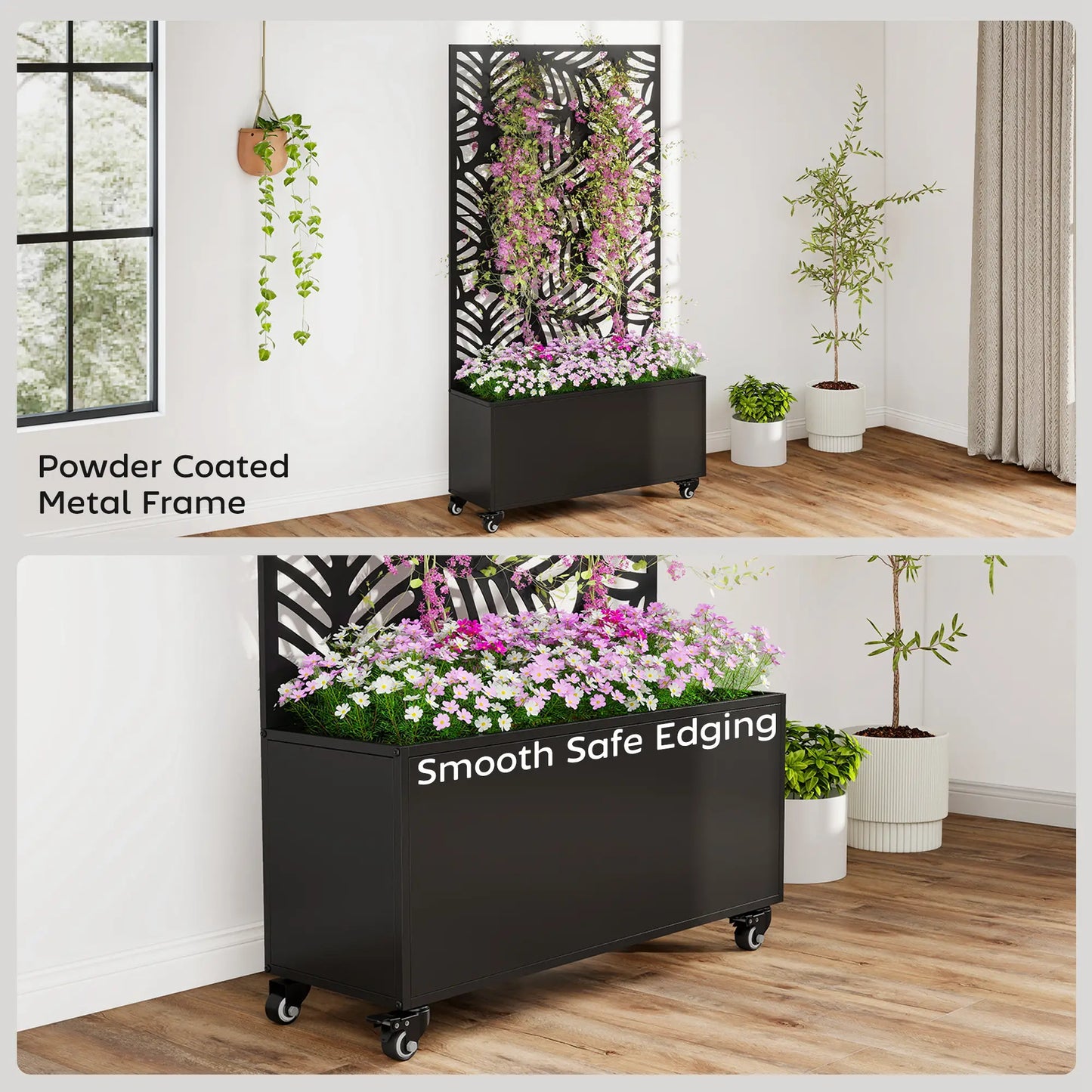 Metal Planter Box With Trellis, Raised Garden Bed With Monstera Leaf Cut-Out