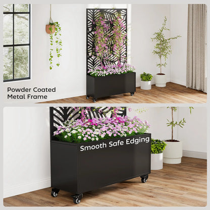 Metal Planter Box With Trellis, Raised Garden Bed With Monstera Leaf Cut-Out