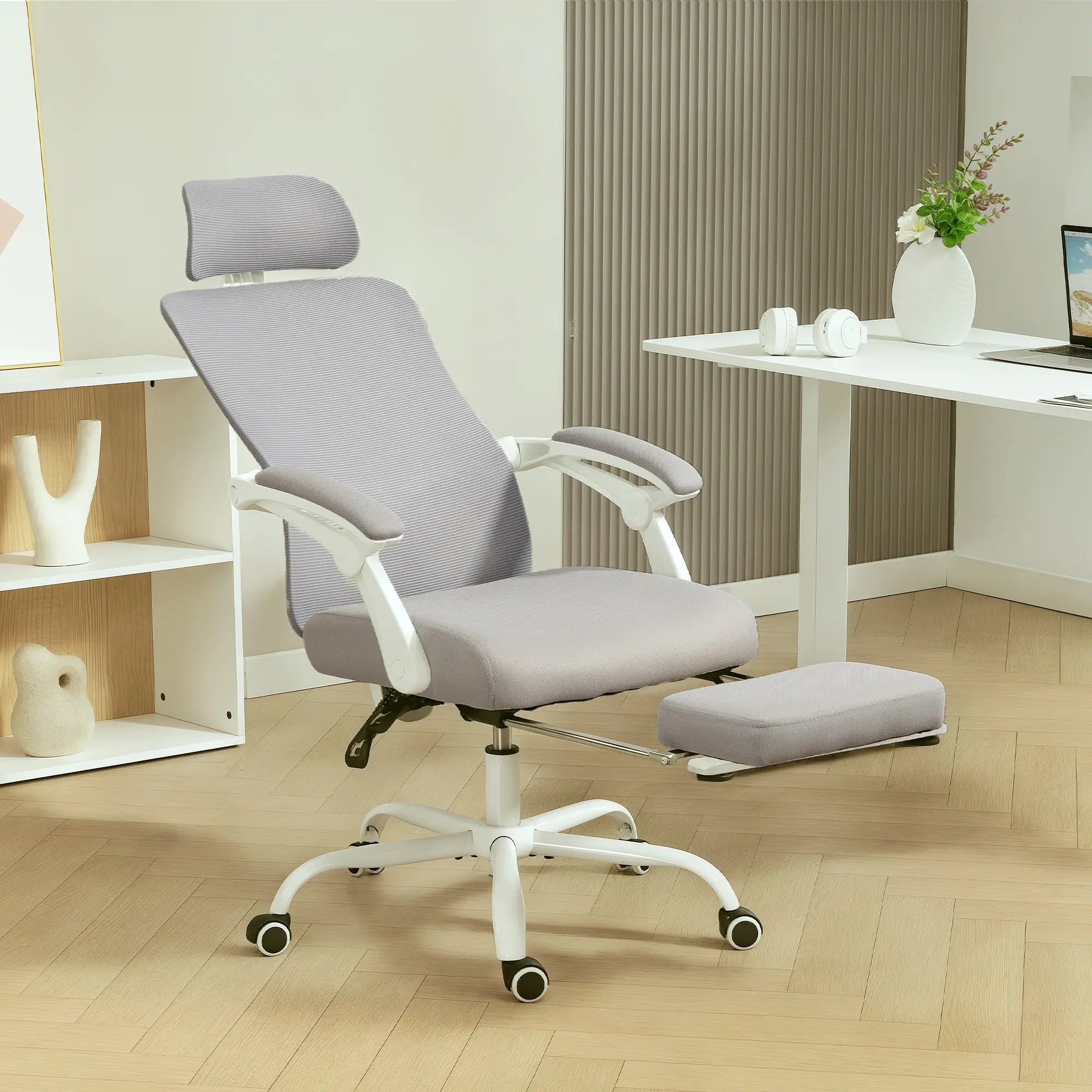 Ergonomic Office Chair, Mesh Reclining Desk Chair, Adjustable Lumbar Support, Headrest, Grey Office Chairs at Gallery Canada