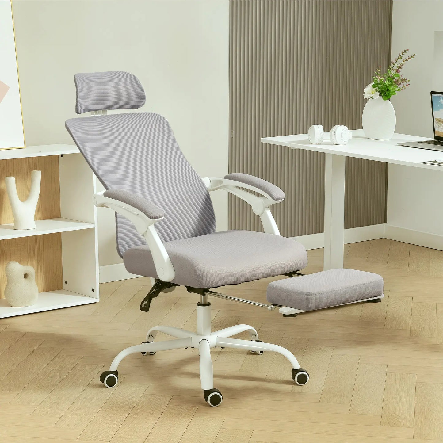 Ergonomic Office Chair, Mesh Reclining Desk Chair, Adjustable Lumbar Support, Headrest, Grey Office Chairs at Gallery Canada