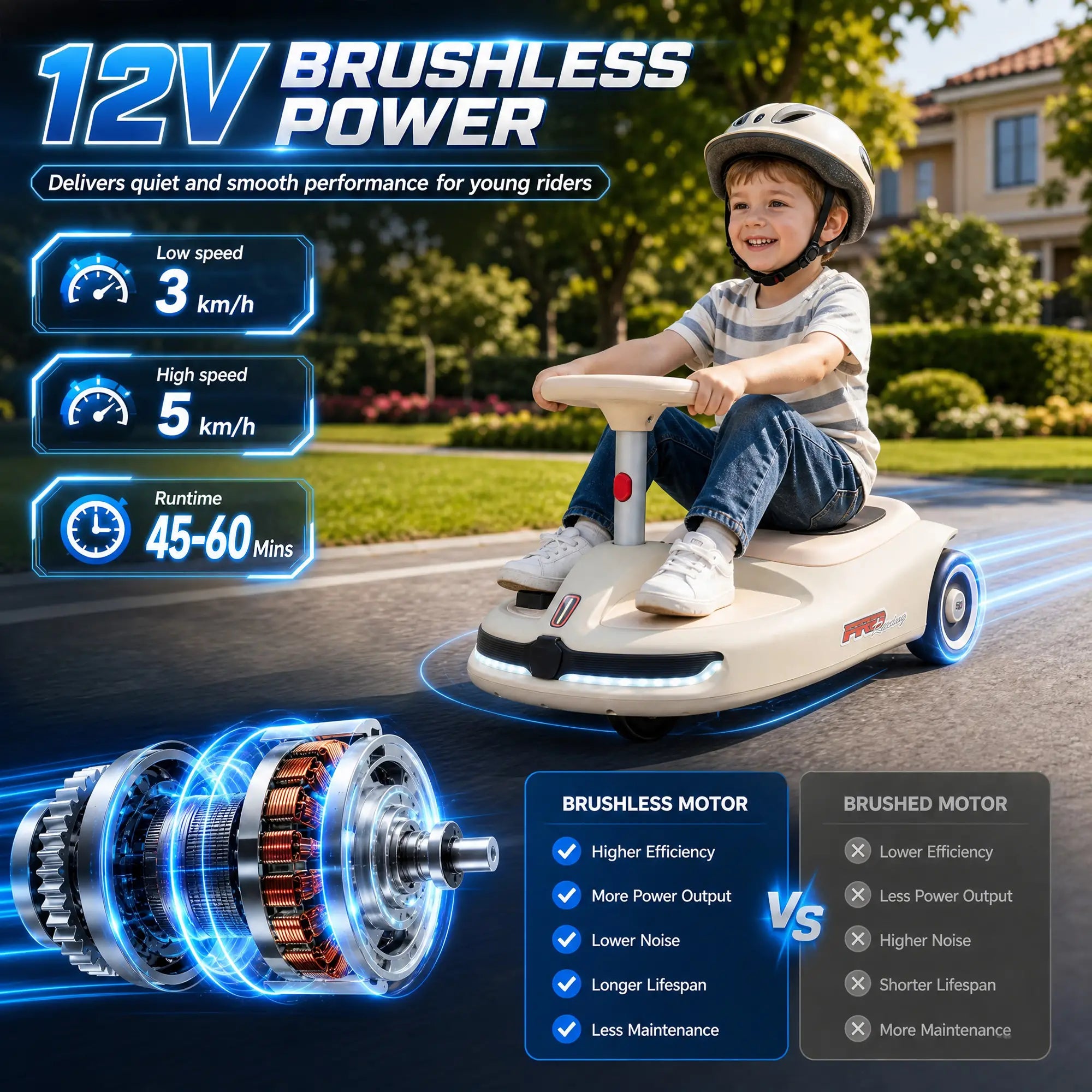 12V Electric Wiggle Car, 2 Speed, Music, Lights, White Electric Toy Cars at Gallery Canada