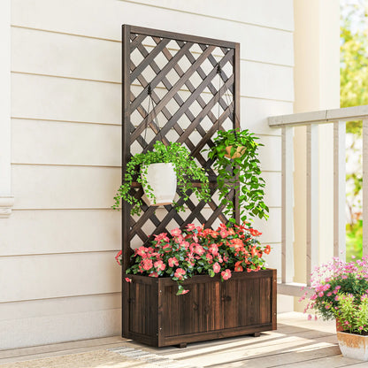 2.4 x 1 x 4.9 ft Wooden Pine Trough Planter with Trellis, Carbonized Wooden Planter Boxes at Gallery Canada