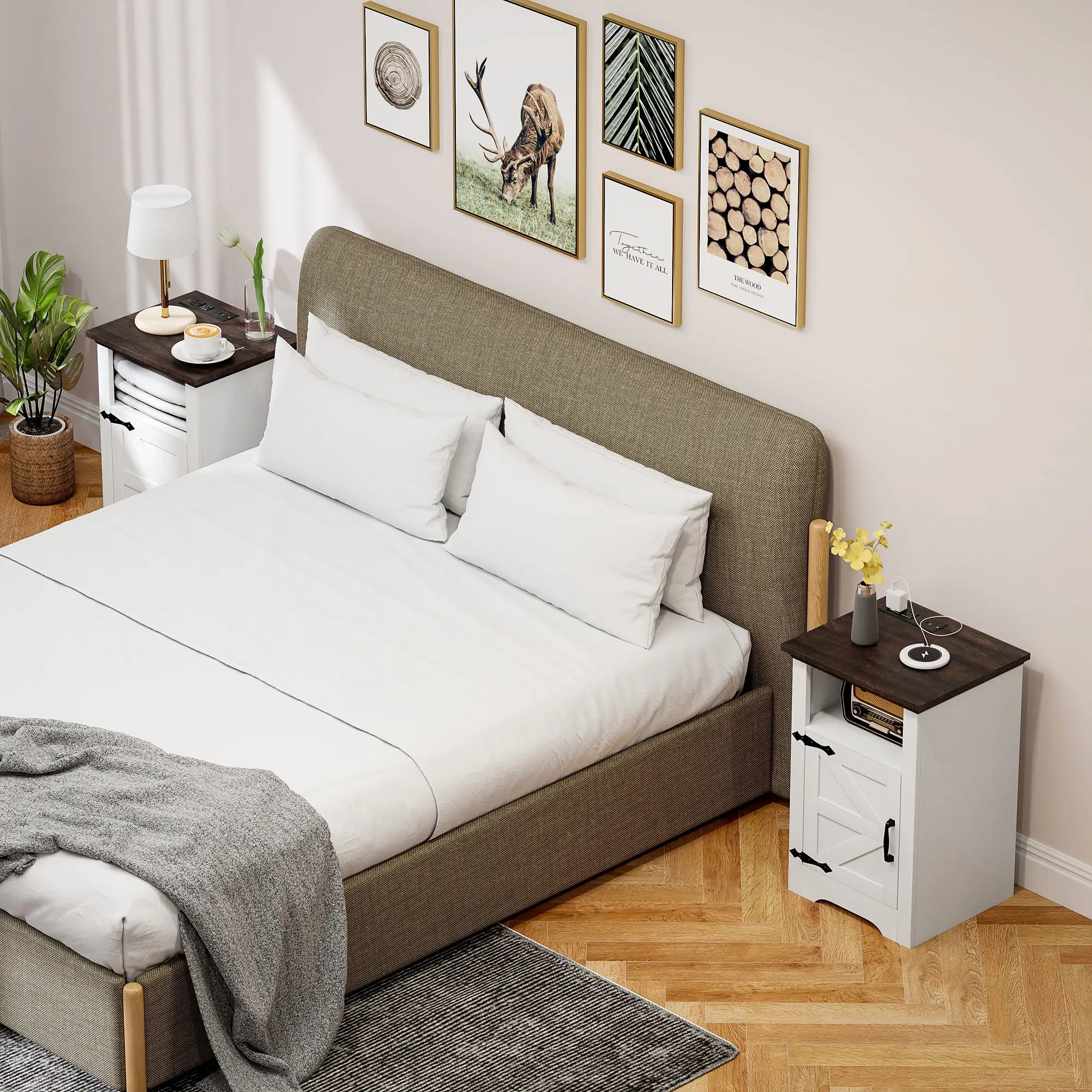 Set of 2 Side Tables, Night Stands with Outlets, White Side Tables at Gallery Canada