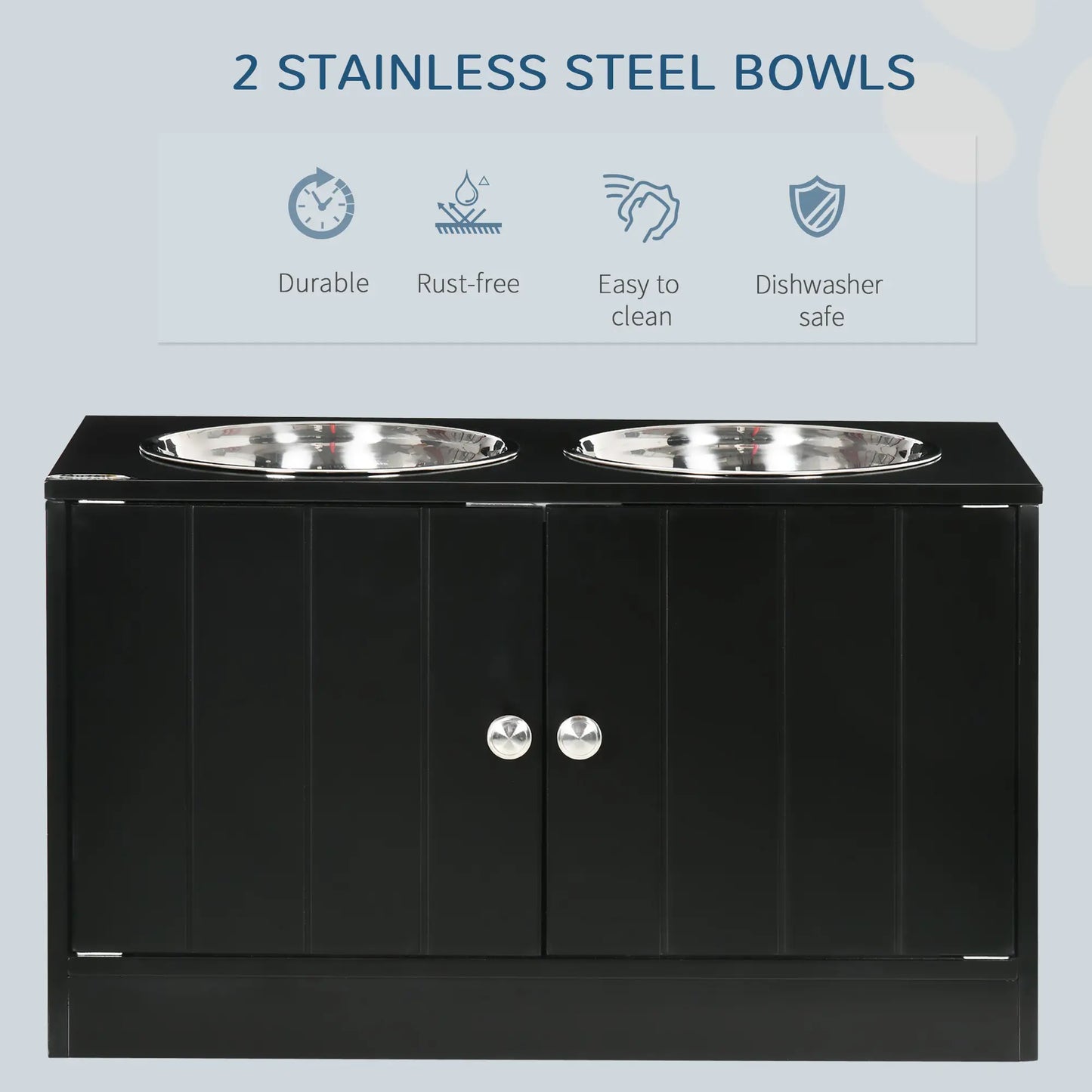 Elevated Dog Bowls, Large Pet Feeding Station with Stand, Storage, 2 Stainless Steel Bowls, 23.6" x 11.8" x 14", Black Dog Bowls at Gallery Canada